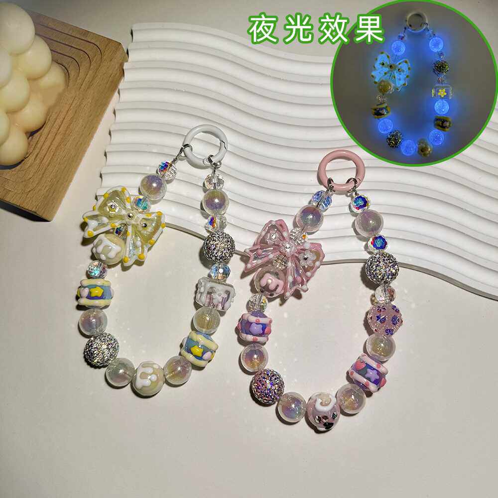 蝴蝶结重工diy水晶串珠手机链