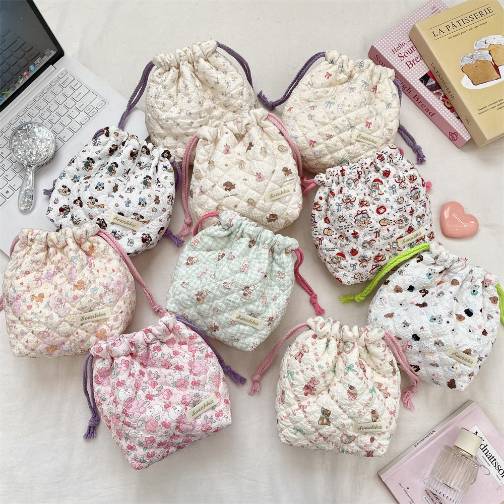 绗缝压花卡通收纳袋大容量旅行洗漱护肤品束口收纳分装袋,收纳整理,吸尘器收纳架/盒/袋,淘宝优惠券,粉丝福利购,淘宝优惠卷