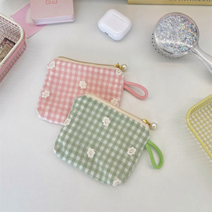 蕾丝绣花帆布零钱包女款便携布艺收纳包简约小钱包杂物