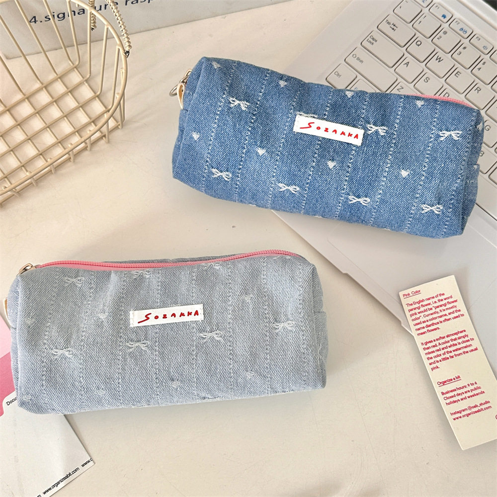 新款牛仔色蝴蝶结文具笔袋零钱收纳包学生文艺便携手拿包,文具电教/文化用品/商务用品,笔袋,淘宝优惠券,粉丝福利购,淘宝优惠卷