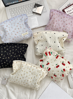 小碎花夏季新款便携护肤品收纳袋旅行洗漱包帆布方包手拿