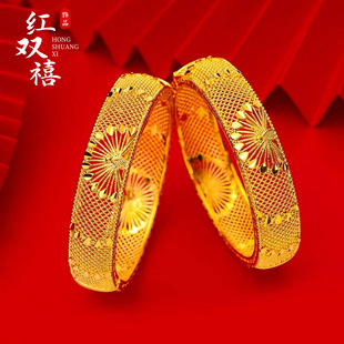 合金【精美工艺】孔雀开屏镂空金色卡扣手饰女宽边金色镯子