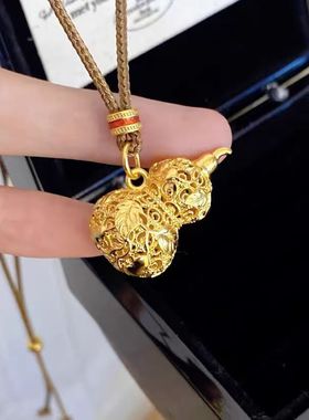 小红书爆款沙金镂空花丝爬腾葫芦项链女新中式国潮福禄挂坠毛衣链