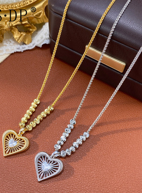 秋冬新款个性时尚简约金属串珠爱心吊坠项链轻奢独特冷淡风锁骨链