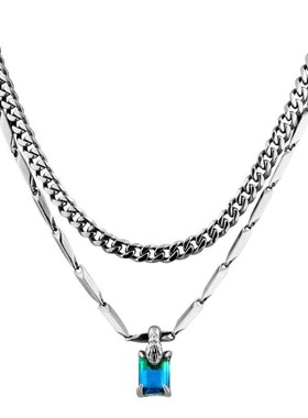 黑头叠戴项链子女生潮搭双层情侣款首配饰男士碧玺挂坠