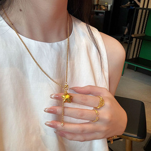 小红书爆款折纸星星吊坠新中式复古流苏项链女毛衣链配饰一件代发