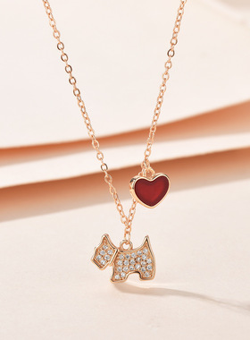 日韩风爱心小狗吊坠镶钻项链女潮轻奢小众简约气质锁骨链批发代发