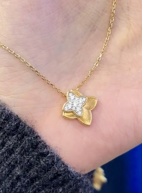 小红书爆款法式轻奢拉丝镶嵌双子星项链高级感设计颈链一件代发