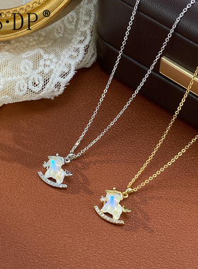 秋冬新款气质时尚简约镶钻独角兽吊坠项链个性轻奢百搭锁骨链批发