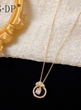 小众时尚满钻银杏叶圆环项链女气质轻奢百搭高级感超闪锁骨链批发