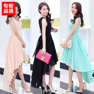 不规则沙滩裙燕尾裙前短后长雪纺连衣裙长裙波西米亚 新款 韩版 夏季