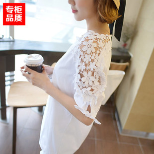 胖妹妹加肥加大码宽松韩版衬衣女胖mm中长款半截袖上衣无领白衬衫