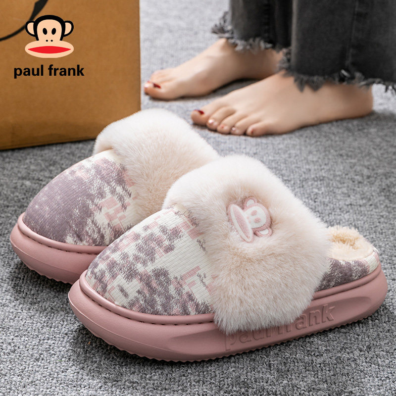 大嘴猴棉拖鞋女款秋冬新款家居保暖毛毛厚底时尚加绒月子鞋情侣男