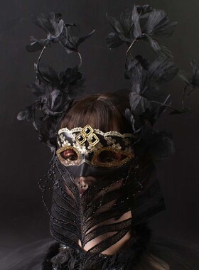 黑色夸张全面蒙面歌王假面罩美女神唱歌蕾丝舞台歌手唱将年会面具