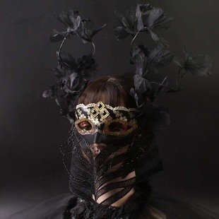 黑色夸张全面蒙面歌王假面罩美女神唱歌蕾丝舞台歌手唱将年会面具