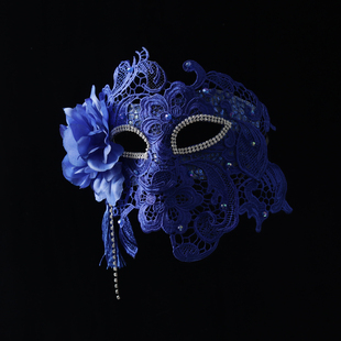 蓝色全脸美女神生唱歌成人神秘感面具假面舞会派对舞台性感全脸款