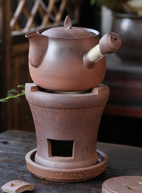 古陶坊侧把围炉煮茶壶大号电陶炉明火碳炉手工白茶高端养生壶陶瓷