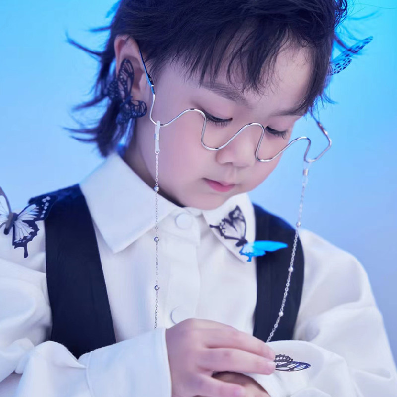 儿童潮拍嘻哈街舞造型眼镜舞台小孩带链条搭配