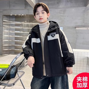 休闲棉衣中大童韩版 男孩冬季 冲锋衣潮 夹棉外套2025新款 男童秋冬装