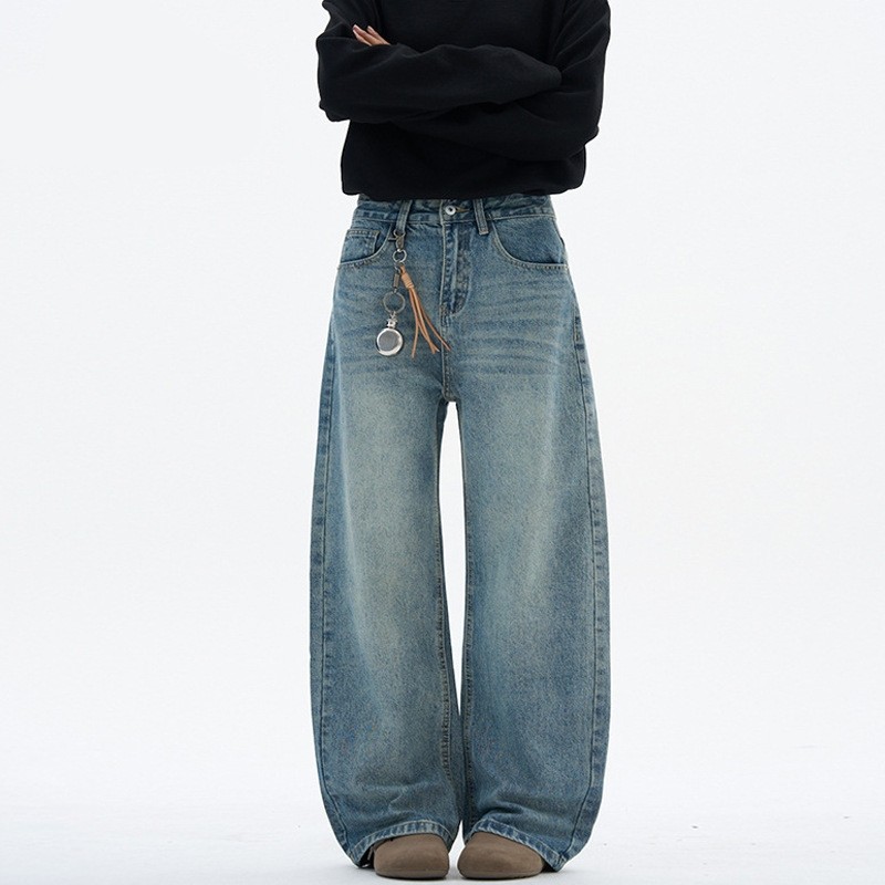 美式复古男士牛仔裤男款阔腿宽松直筒垂感阔腿弯刀裤男痞帅风裤子,男装,牛仔裤,淘宝优惠券,粉丝福利购,淘宝优惠卷