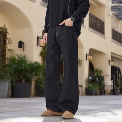 美式潮牌加绒加厚牛仔裤男款直筒