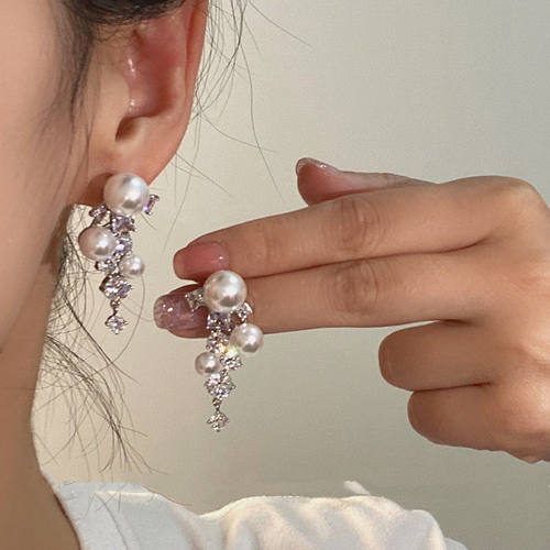 富家小姐大小珍珠钻钻重工耳环blingbling气质轻奢耳饰无耳洞耳夹