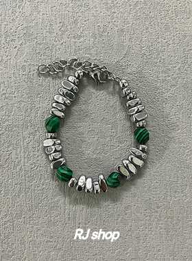 RJ 原创设计小众高级感手链绿色拼接冷淡风男生潮流饰品嘻哈配饰