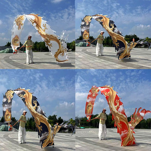 广场舞龙彩带健身龙带甩耍龙中老年成人运动道具初学彩绸彩条镂空