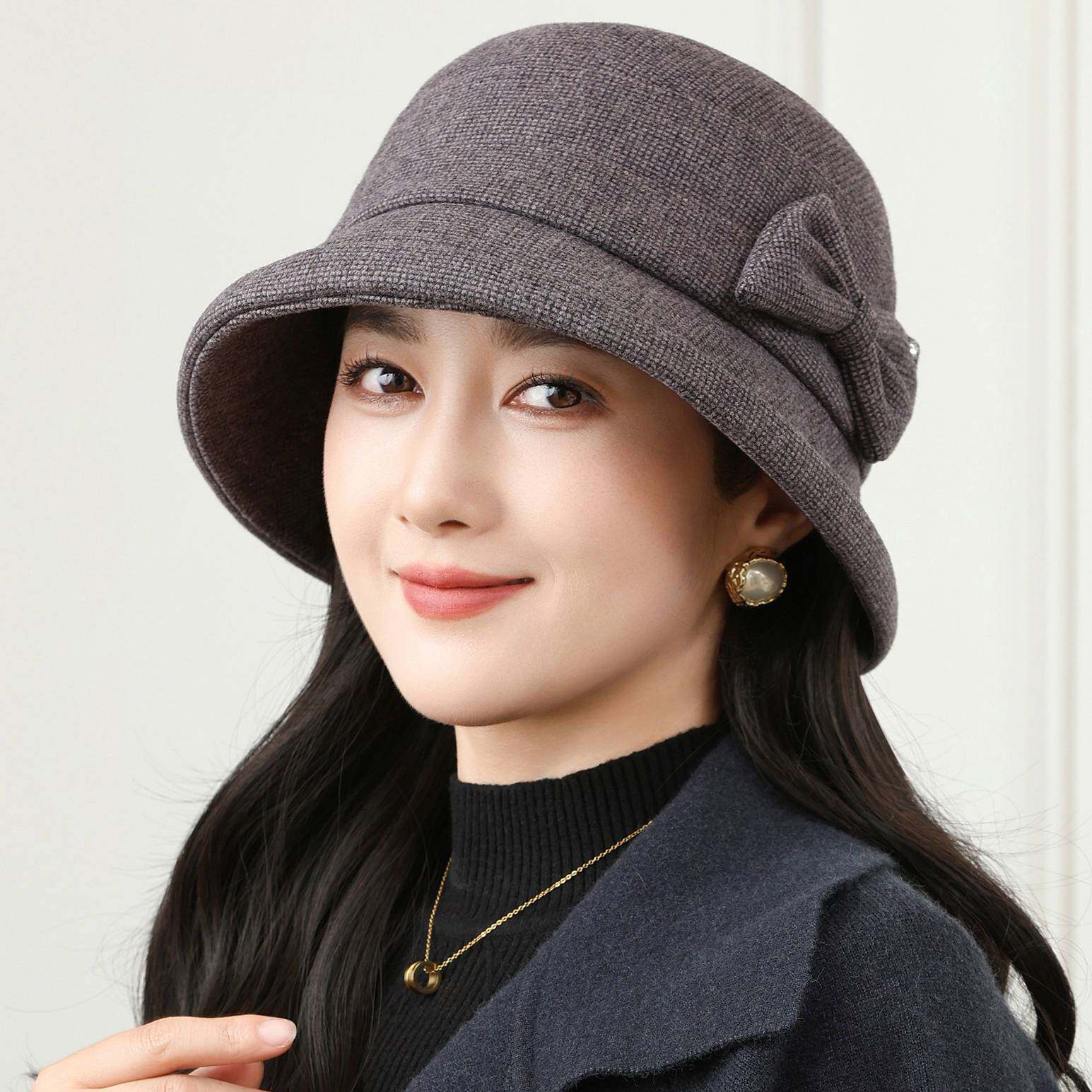 帽子女士妈妈休闲盆帽冬天保暖渔夫帽中老年人奶奶礼帽春秋季毛呢