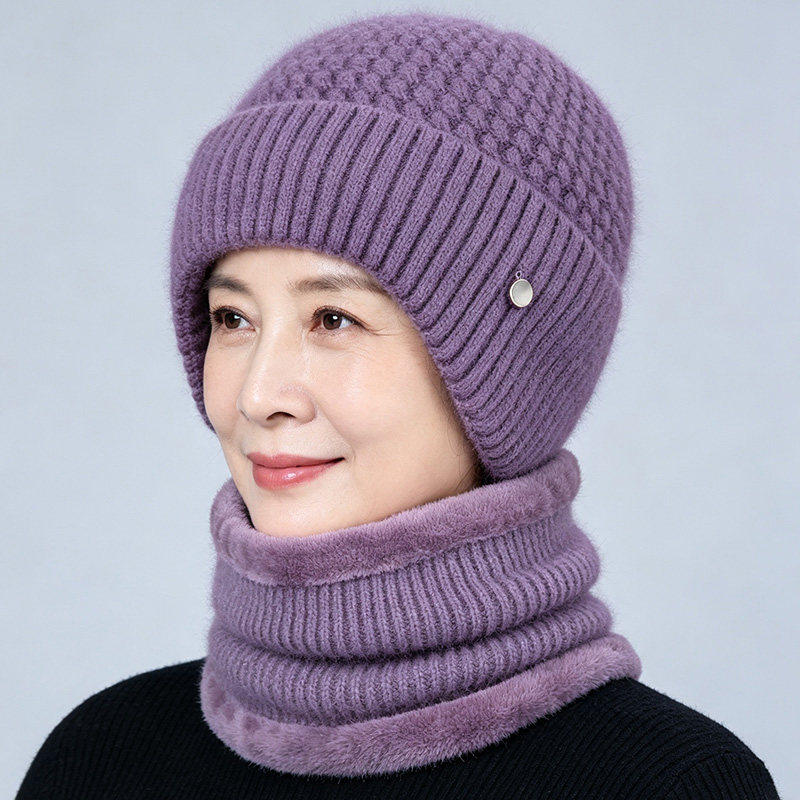 冬天妈妈帽子女士加绒护耳针织套头毛线帽中老年人奶奶户外防寒帽