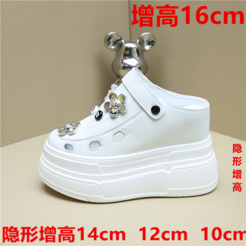 超高12cm厚底增高10cm小白鞋包头