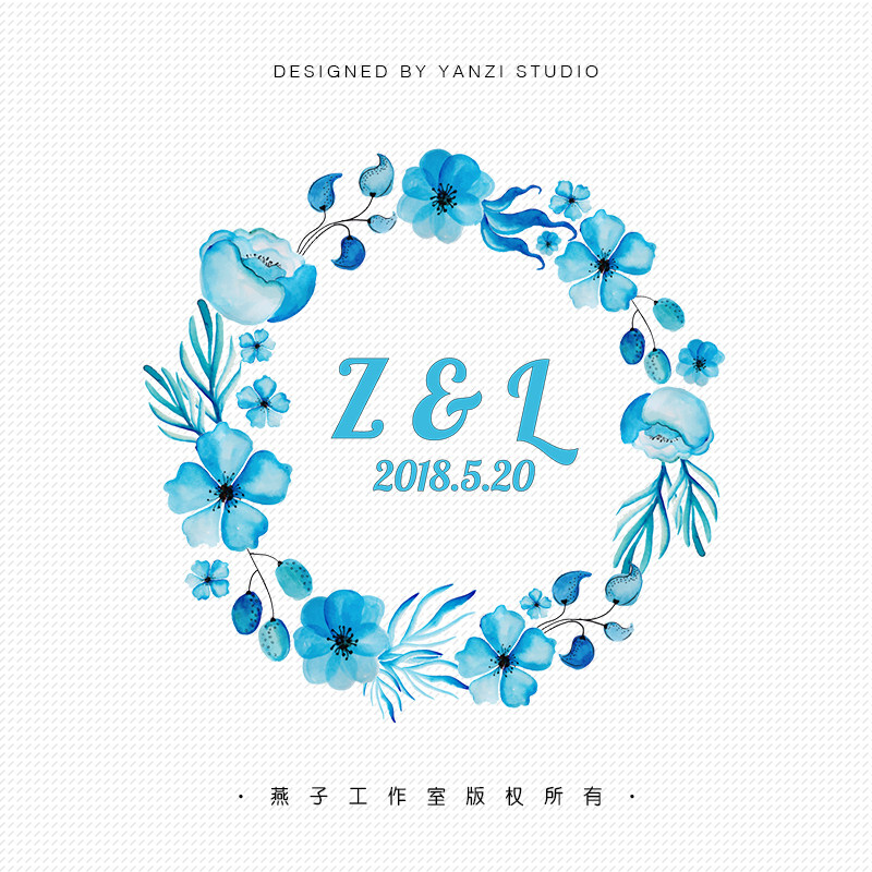 H312 wedding LOGO head portrait design Watercolor blue flowers and plants leaf Garland Welcome card Invitation cards Watermark signin the Business affairs/Design Services, Design Services, Design Material/Source Files category - from Buy2taobao.com to provide professional Taobao agent buy service
