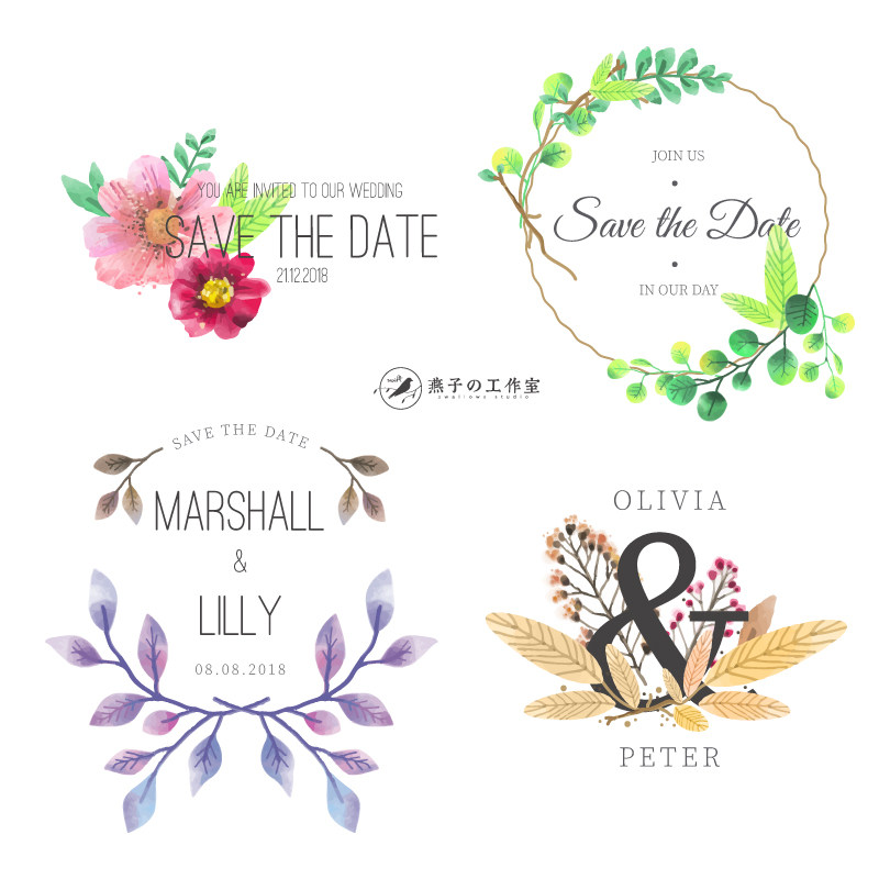 h316婚礼logo店标志植物水彩花环花卉淘宝微信qq头像设计水印素材