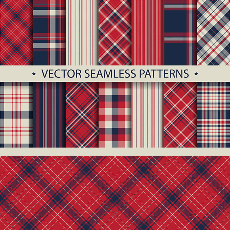 y1162格子无缝拼接图案红蓝织物纹理服装面料包装图案ai矢量素材