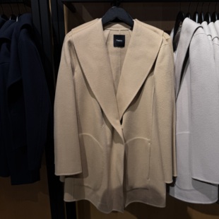 Theory 女士羊毛羊绒混纺大衣 商务中长款毛呢外套 美国代购直邮