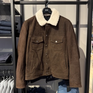 BECKHAMBOSS贝克汉姆联名款男士皮衣  小牛皮夹克外套 羔羊皮毛领
