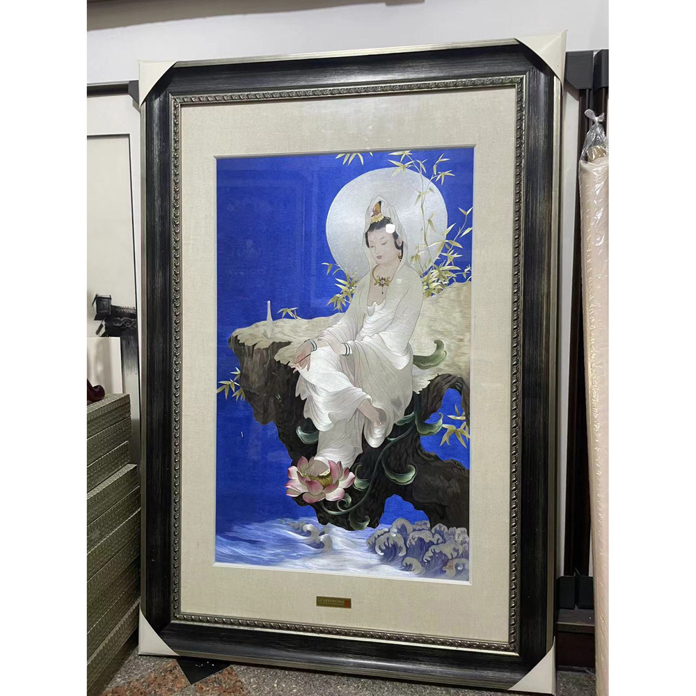 收藏级手工苏绣精品水月观音画像挂画装饰画般若观音吉祥观音佛像