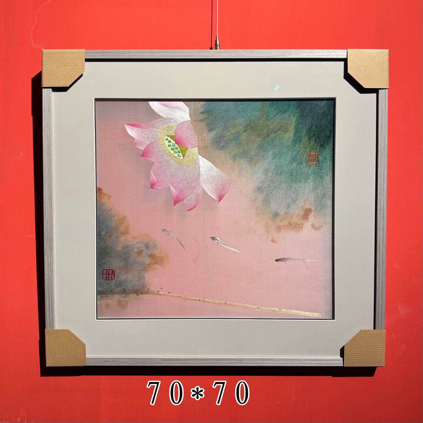 真丝刺绣荷花手工苏绣客厅装饰画