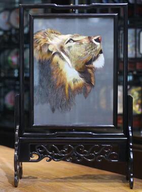 纯手工双面绣精品猛兽苏绣狮虎图