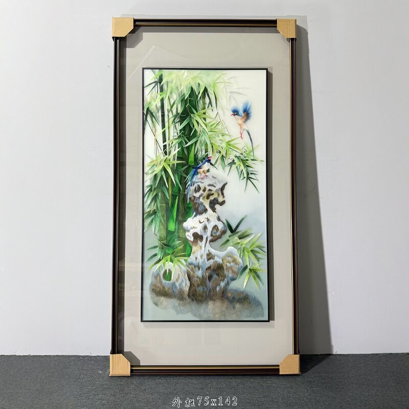 竹报平安玄关新中式刺绣画