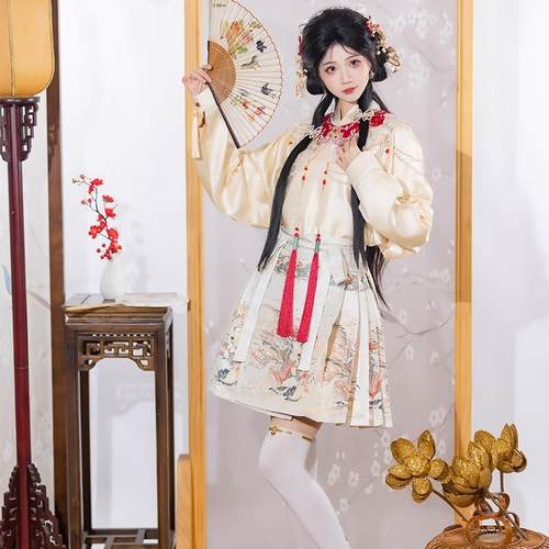 原创雨荷新中式汉服女马面裙短款