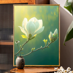 高雅玉兰花数字油画diy填充填色手工装饰油彩治愈挂壁画