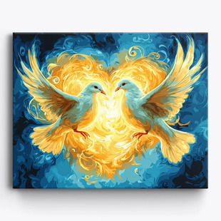 和平鸽爱火共舞数字油画diy填涂色油彩画治愈装饰画打发时间神器