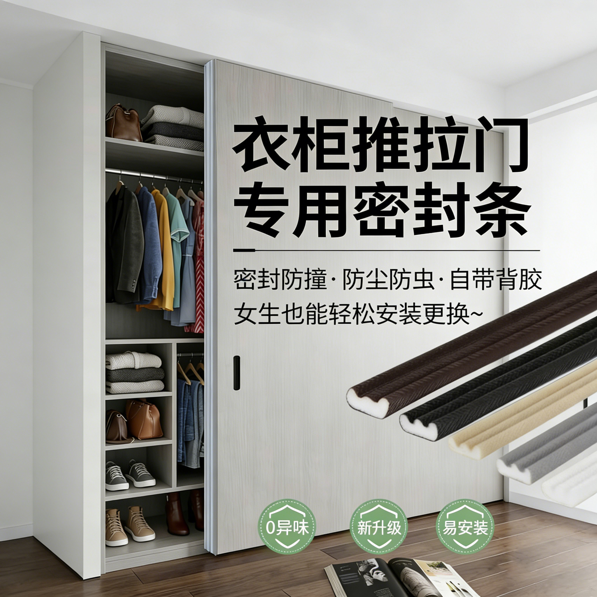衣柜门防尘密封条推拉门防撞条移门缝隙填补条滑门缓冲静音条自粘
