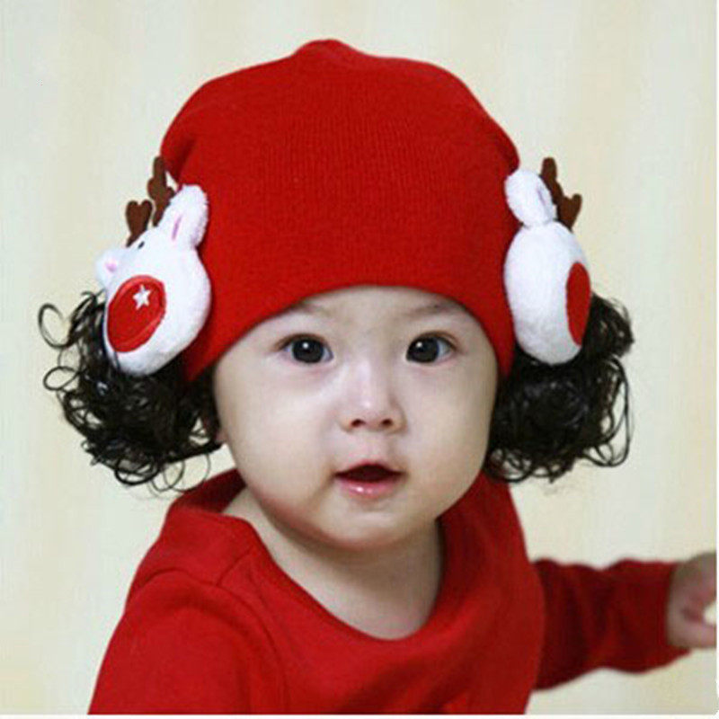 婴儿假发帽子可爱超萌儿童毛线帽遮阳网红宝宝套头帽秋冬季保暖女,童装/婴儿装/亲子装,帽子,淘宝优惠券,粉丝福利购,淘宝优惠卷