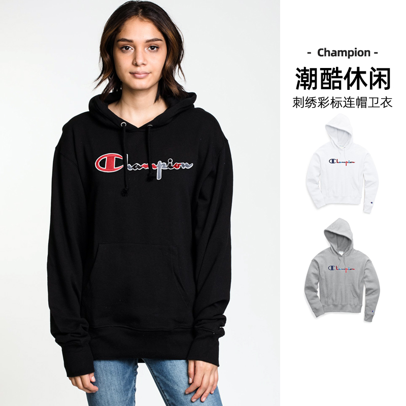 CHAMPION加绒刺绣LOGO连帽卫衣女