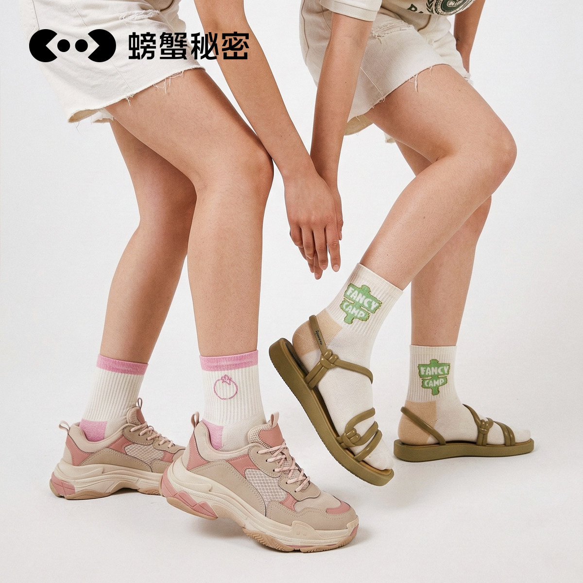 螃蟹秘密袜子女春夏款卡通可爱学生运动短袜透气小皮鞋棉袜短筒袜