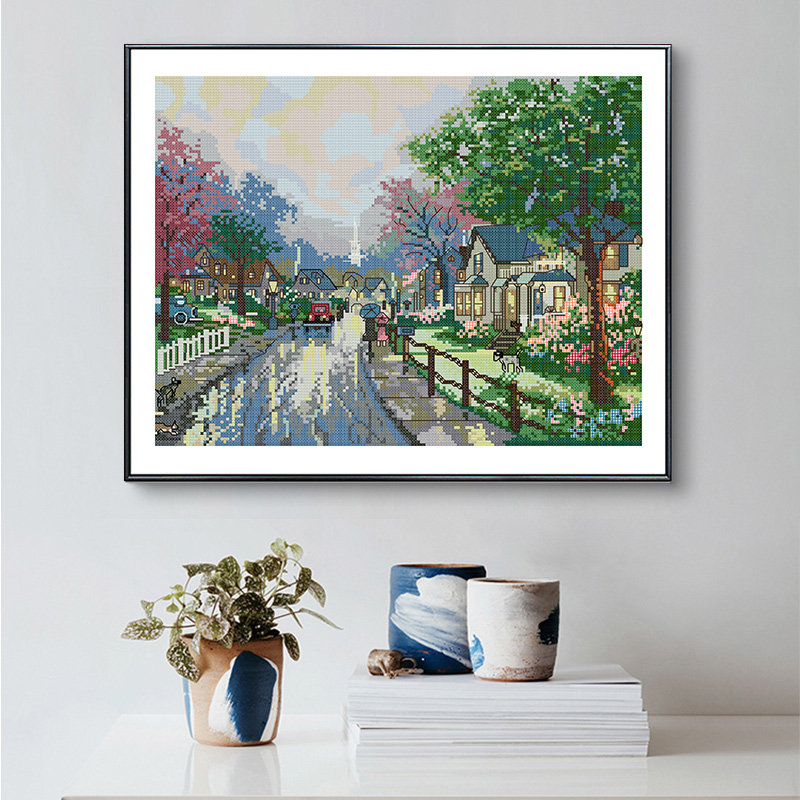 针爱99雨后街道十字绣2023新款线绣客厅简约时尚大气风景系列挂画