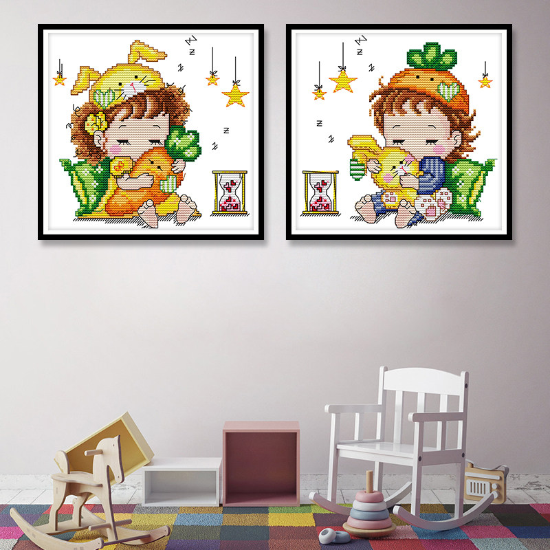 儿童房间十字绣2026新款卧室画男孩女孩宝宝小幅简单可爱卡通刺绣