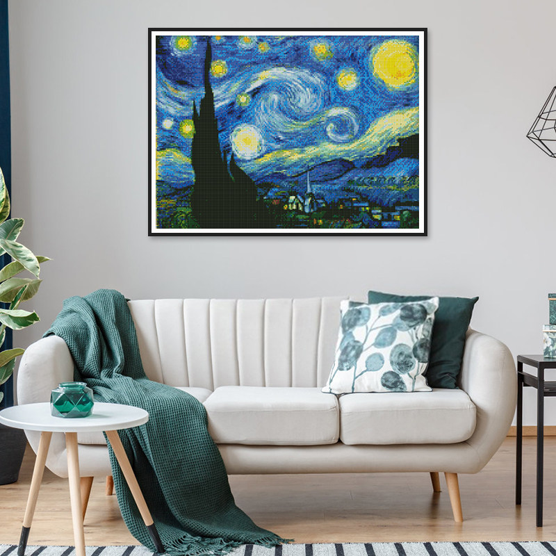 针爱99十字绣风景系列星空星月夜油画2025新款线绣自己绣手工简单,居家布艺,十字绣套件,淘宝优惠券,粉丝福利购,淘宝优惠卷